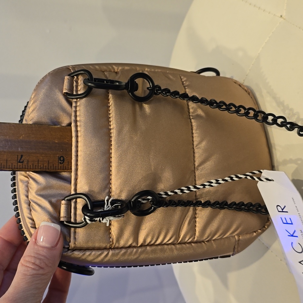 Thacker Puffer rose gold metallic Crossbody Phone Purse Case Black Chain New NYC - Picture 12 of 12